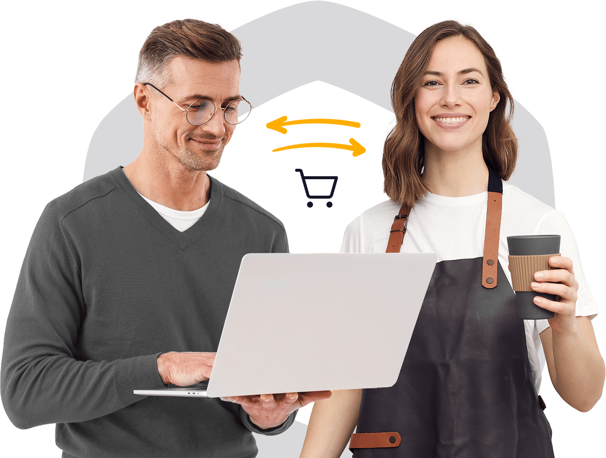 Two professionals collaborating on a laptop