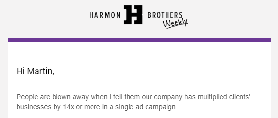harmon brothers weekly email - Sabma Digital