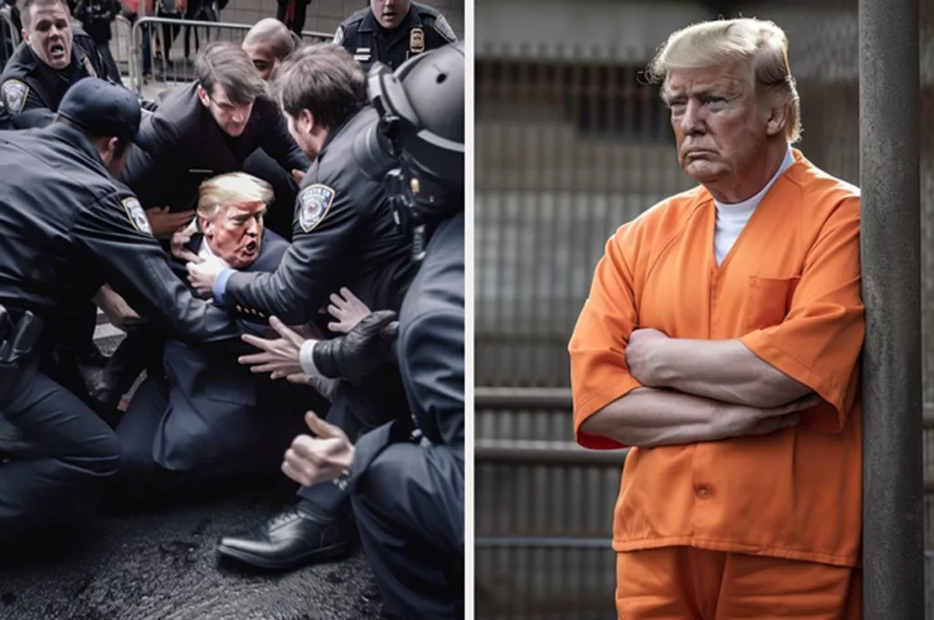 trump get caught from police with a imaginary photograph made by midjourney