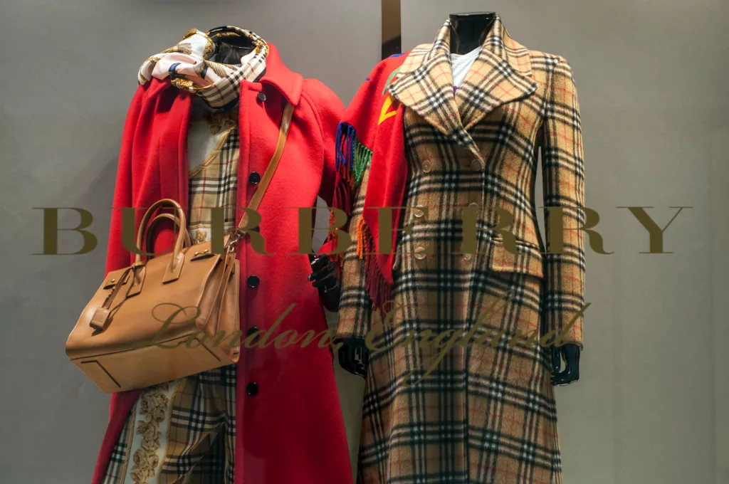 Burberry's iconic check pattern coats on mannequin.