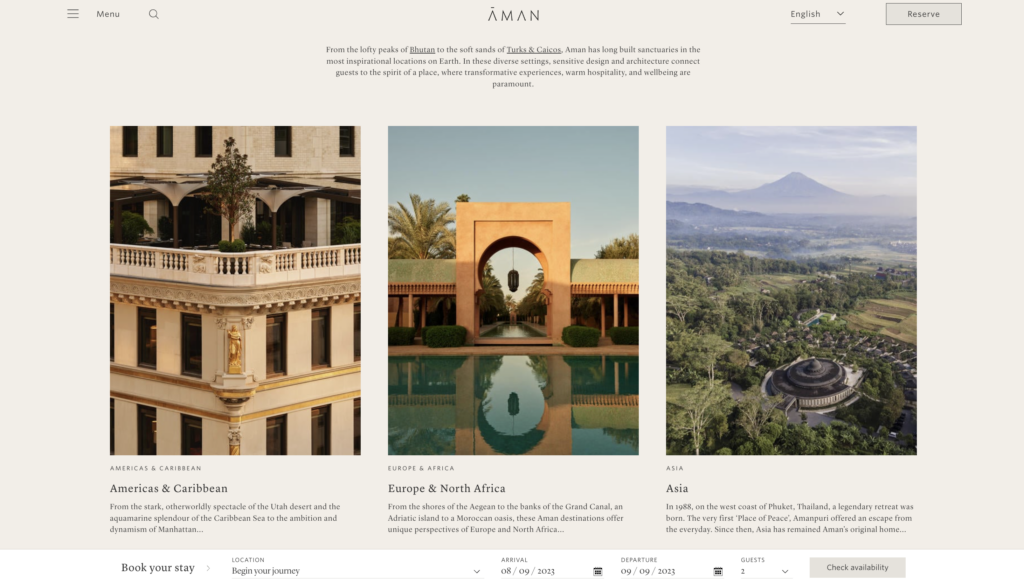 Aman Resorts web design